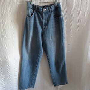 Massimo Dutti High Waist Relaxed Fit Wide Leg Blue Jeans Elastic Back Waist